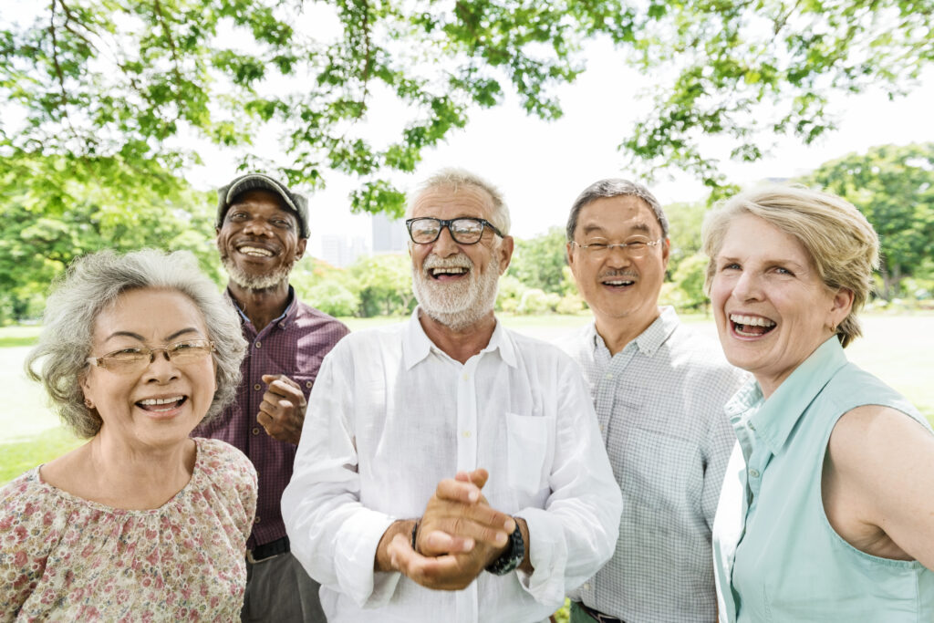 residents laughing together outside